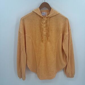 Urban Outfitters Y2K Orange Terrycloth‎ Hoodie Cropped Lounge Henley Sweatshirt